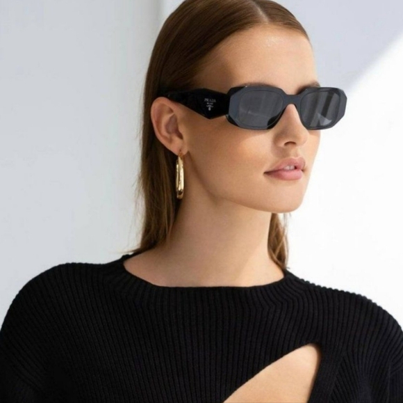 Prada Runway Rectangular Sunglasses in Black - Picture 1 of 13